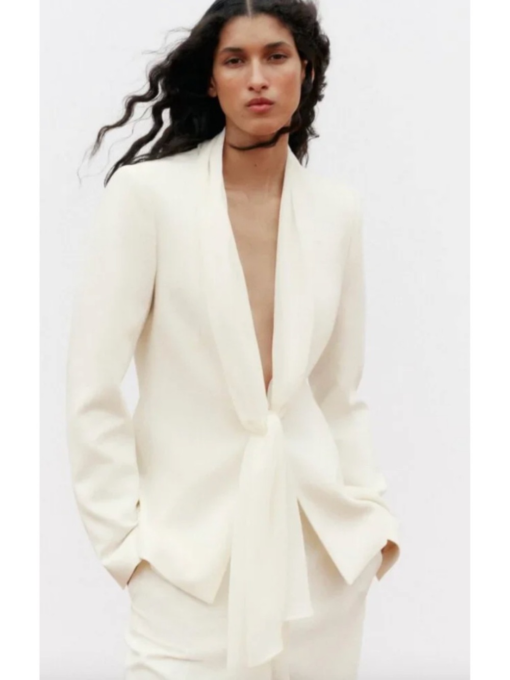 Zara white scarf knotted lapel blazer, size small NWT